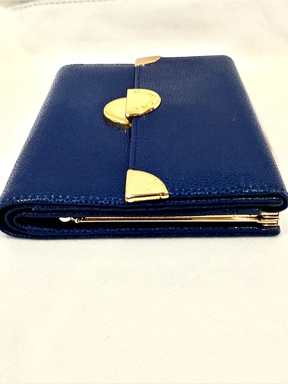 Vintage Givenchy Rare Royal Blue Textured Leather Compact Wallet w/ Kiss-Lock